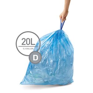 simplehuman Code D Custom Fit Drawstring Trash Bags in Dispenser Packs, 60 Count, 20 Liter / 5.3 Gallon, Blue