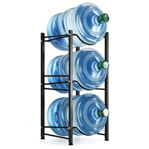 5 gallon water bottle holder 3 tier water cooler jug rack shelf organizer detachable heavy duty kitchen water bottle storage rack for home, office, black