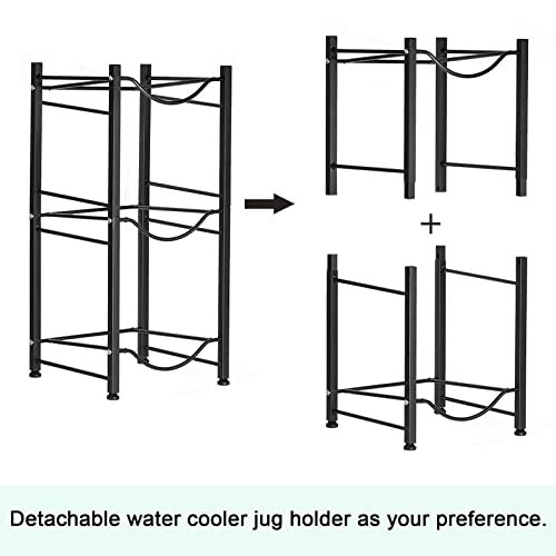 5 Gallon Water Bottle Holder 3 Tier Water Cooler Jug Rack Shelf Organizer Detachable Heavy Duty Kitchen Water Bottle Storage Rack for Home, Office, Black