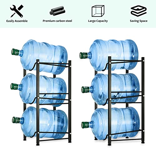 5 Gallon Water Bottle Holder 3 Tier Water Cooler Jug Rack Shelf Organizer Detachable Heavy Duty Kitchen Water Bottle Storage Rack for Home, Office, Black