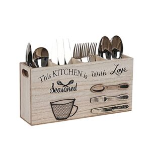 cbeynchos wooden utensil holder cutlery caddy,flatware organizers in rustic wood for forks spoons knives cooking tools,kitchen table decor for party bar hotel and home use