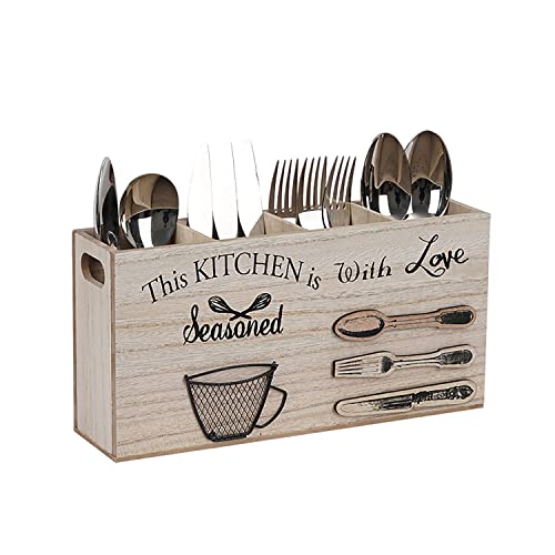 CBEYNCHOS Wooden Utensil Holder Cutlery Caddy,Flatware Organizers in Rustic Wood for Forks Spoons Knives Cooking Tools,Kitchen Table Decor for Party Bar Hotel and Home use