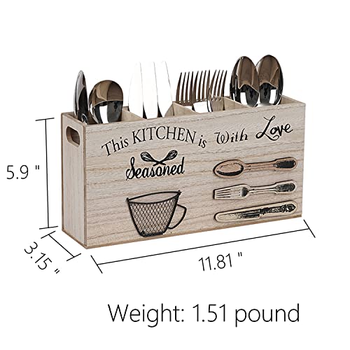 CBEYNCHOS Wooden Utensil Holder Cutlery Caddy,Flatware Organizers in Rustic Wood for Forks Spoons Knives Cooking Tools,Kitchen Table Decor for Party Bar Hotel and Home use