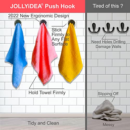 JOLLYiDEA Kitchen Dish Towel Rag Holder - Self Adhesive Push Hooks for Towel Stick On Hook No Drilling Grabber for Kitchen Sink Bathroom Wall Hand Washcloth Hanging Rack, 6 Pack Small Hangers 1 Gift