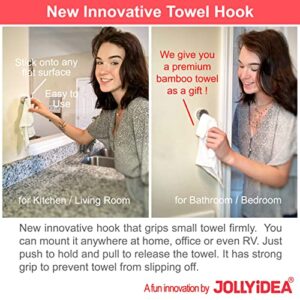 JOLLYiDEA Kitchen Dish Towel Rag Holder - Self Adhesive Push Hooks for Towel Stick On Hook No Drilling Grabber for Kitchen Sink Bathroom Wall Hand Washcloth Hanging Rack, 6 Pack Small Hangers 1 Gift