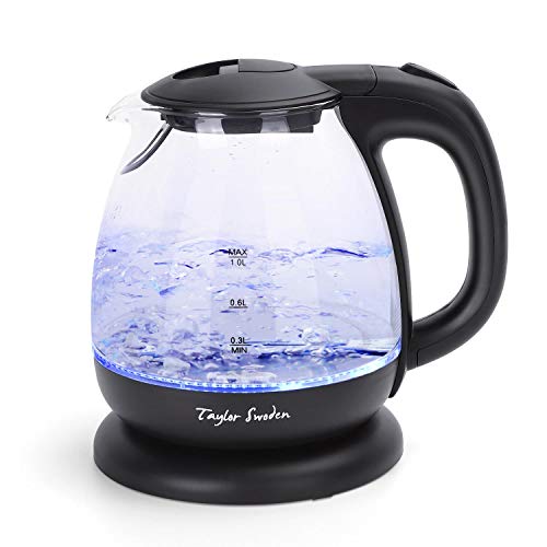 Small Glass Kettle Electric, Compact Mini Sized Electric Hot Water Kettle for Tea and Coffee 1L Black Taylor Swoden