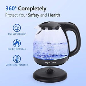 Small Glass Kettle Electric, Compact Mini Sized Electric Hot Water Kettle for Tea and Coffee 1L Black Taylor Swoden