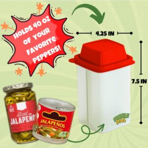 Jalapeno Container with Strainer Jar - Pickle Container with Strainer for Jalapeños, Chiles, Chamoy Pickle Food Storage | Pickle Jar with Strainer Flip 40 oz | Includes Hot Sauce Keychain | Pickle Pal