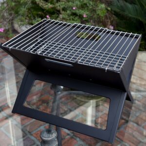 Fire Sense 60508 Notebook Charcoal BBQ Grill 3.5mm Cooking Bars Instant Foldable & Easy Portability For Outdoor Barbecues Camping Traveling Picnics Garden Beach Party - Black