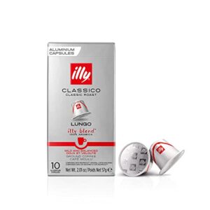 illy Lungo Classico Coffee, Classic Roast (Medium Roast) (100-Count single serve capsules, compatible with Nespresso Original Line System coffee machines)