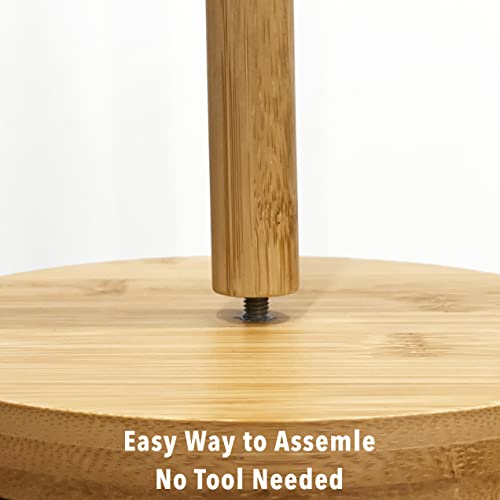 E-ROOM TREND Paper Towel Holder Bamboo Thicken Base Paper Towel Dispenser Kitchen Steady Bathroom Towel Roll Stand Organizer Wooden Paper Roll Holder for Countertop Table Cabinet(A074)