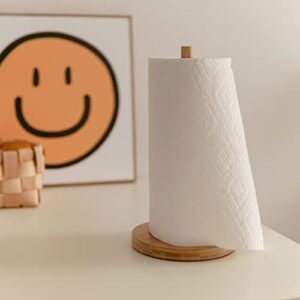 E-ROOM TREND Paper Towel Holder Bamboo Thicken Base Paper Towel Dispenser Kitchen Steady Bathroom Towel Roll Stand Organizer Wooden Paper Roll Holder for Countertop Table Cabinet(A074)