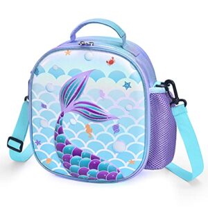 WERNNSAI Mermaid Lunch Bag - 3D Insulated Lunch Box for Girls School Picnic Shopping Lunch Shiny Crossbody Waterproof Reusable Lunch Thermal Tote Handbag with Detachable Strap