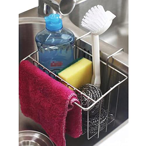 TuuTyss Stainless Steel Large Capacity Hanging Sink Caddy Organizer Sponge Holder Rack for Kitchen with Dish Cloth Rod