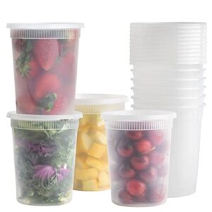 [24 sets] 32 oz. plastic deli food storage containers with airtight leak proof lids – reusable – microwave, fridge, and freezer safe