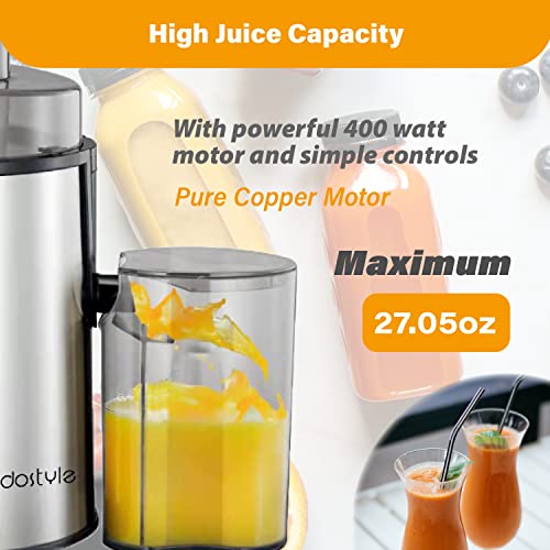 Juicer Upgraded 400W Juicer Machines, 2 Speeds Stainless Steel Juice Maker, Juicer Extractor Press Centrifugal for Whole Fruit and Vegetables with Anti-drip Function, Detachable Easy To Clean