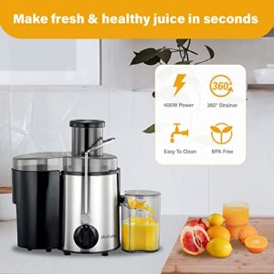 Juicer Upgraded 400W Juicer Machines, 2 Speeds Stainless Steel Juice Maker, Juicer Extractor Press Centrifugal for Whole Fruit and Vegetables with Anti-drip Function, Detachable Easy To Clean