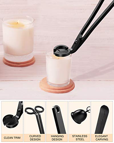 RONXS 3 in 1 Candle Accessory Set, Candle Wick Trimmer Cutter, Candle Snuffer Extinguisher, Wick Dipper with Gift Package for Candle Lover (Black)