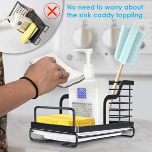 Nieifi Sink Caddy Organizer Sponge Soap Brush Holder with Drain Pan Stainless Steel for Kitchen Black