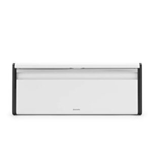 Brabantia Rectangular Fall Front Bread Box (White) Large Front Opening Flat Top Bread Store for Kitchen Counter, Fits 2 Loaves