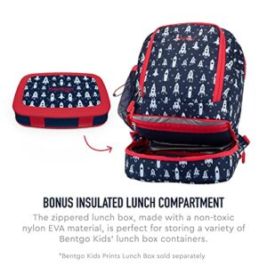 Bentgo® Kids Prints 2-in-1 Backpack & Insulated Lunch Bag - Durable, Lightweight, Colorful Prints for Girls & Boys, Water-Resistant Fabric, Padded Straps & Back, Large Compartments (Rocket)