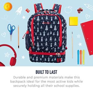 Bentgo® Kids Prints 2-in-1 Backpack & Insulated Lunch Bag - Durable, Lightweight, Colorful Prints for Girls & Boys, Water-Resistant Fabric, Padded Straps & Back, Large Compartments (Rocket)