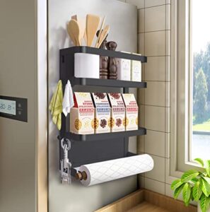 govetom magnetic fridge organizer, magnetic spice rack for refrigerator in kitchen, strong magnetic shelf with paper towel holder,medium