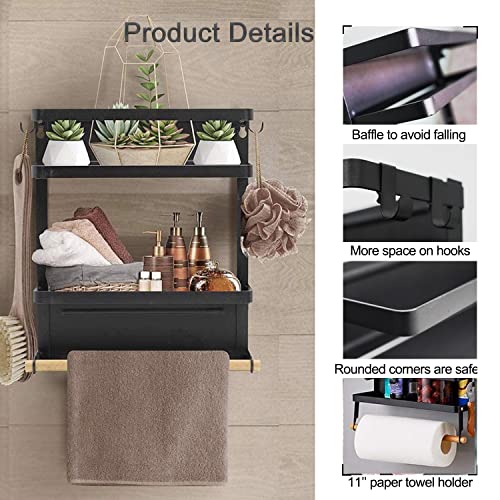 Govetom Magnetic Fridge Organizer, Magnetic Spice Rack for Refrigerator in Kitchen, Strong Magnetic Shelf with Paper Towel Holder,Medium