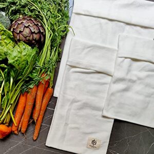 Organic Cotton Vegetable Crisper Bag - Variety Set of 3 - Simply Wet & Keep Your Veggies Fresher, Longer in Refrigerator!