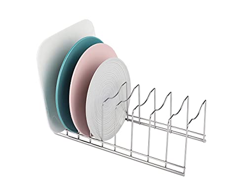 2 Pack HS Ideas Pot Lid Organizer, Kitchen Plate Rack Holder Rest,Pan and Pot Lid Holder for Cutting Boards, Bakeware, Cooling Rack, Serving Trays,Pantry and Cabinet Holder - Silver Finish…