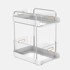 ilikuhome under sink organizers and storage, 2-tier clear organizer with sliding drawers, muti-purpose pull out organizers for bathroom, kitchen, pantry, makeup, office