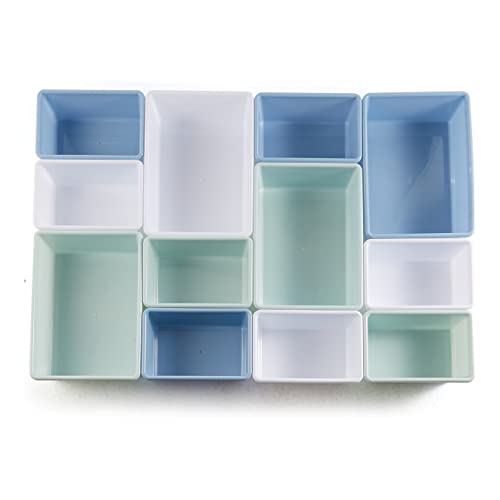 Amazon Basics Kids Toy Storage Organizer with 12 Plastic Bins - Grey Wood with Blue Bins