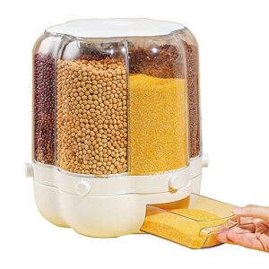 nbhh 32lbs rice grain dispenser, 360° rotating grain storage food dispenser,6 grids rotating cereal grain kitchen storage container rotatable sealed grain for all beans, barley, millet