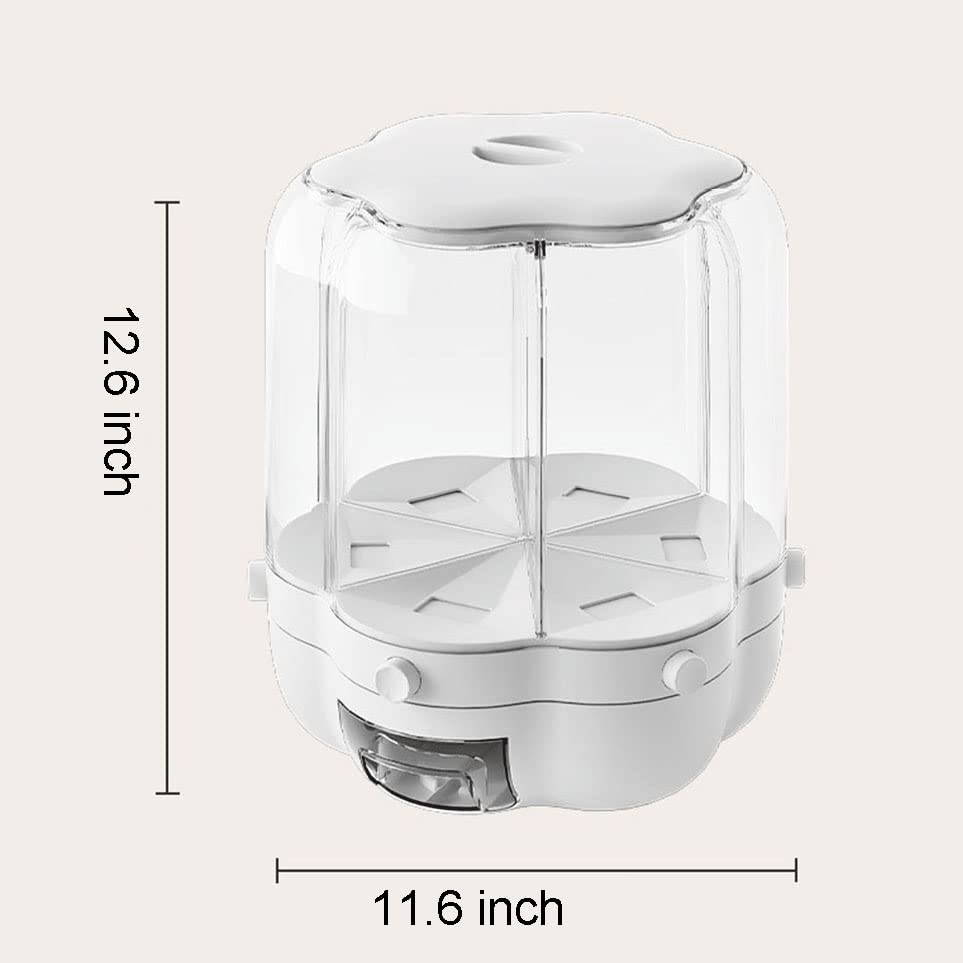 NBHH 32Lbs Rice Grain Dispenser, 360° Rotating Grain Storage Food Dispenser,6 Grids Rotating Cereal Grain Kitchen Storage Container Rotatable Sealed Grain for All Beans, Barley, Millet