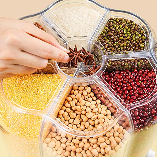 NBHH 32Lbs Rice Grain Dispenser, 360° Rotating Grain Storage Food Dispenser,6 Grids Rotating Cereal Grain Kitchen Storage Container Rotatable Sealed Grain for All Beans, Barley, Millet