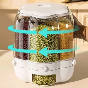 NBHH 32Lbs Rice Grain Dispenser, 360° Rotating Grain Storage Food Dispenser,6 Grids Rotating Cereal Grain Kitchen Storage Container Rotatable Sealed Grain for All Beans, Barley, Millet