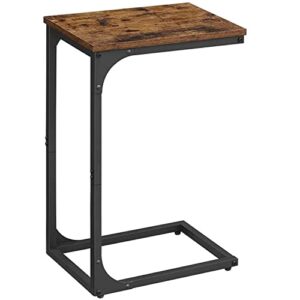 vasagle small side table, c shaped end table for sofa and bed, tv tray table with metal frame for couch, living room, bedroom, rustic brown and black