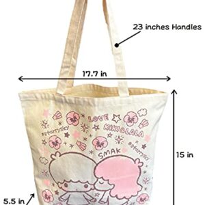 EITAI T029 Sanrio Little Twin Stars Cute Tote Bag, Shopping Bag, Kitchen Reusable Grocery Bag, 13.3 in(H) x 11.8 in(L) x 5.5 in(W), White, Pink, One Size