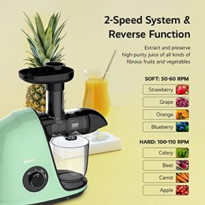 Jocuu Slow Masticating Juicer with 2-Speed Modes - Cold Press Juicer Machine - Quiet Motor & Reverse Function - Easy to Clean Juicer Extractor - Juice Recipes for Fruits & Vegetables (Grey)