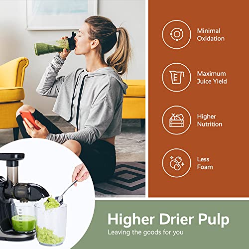 Jocuu Slow Masticating Juicer with 2-Speed Modes - Cold Press Juicer Machine - Quiet Motor & Reverse Function - Easy to Clean Juicer Extractor - Juice Recipes for Fruits & Vegetables (Grey)