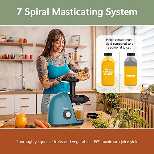 Jocuu Slow Masticating Juicer with 2-Speed Modes - Cold Press Juicer Machine - Quiet Motor & Reverse Function - Easy to Clean Juicer Extractor - Juice Recipes for Fruits & Vegetables (Grey)