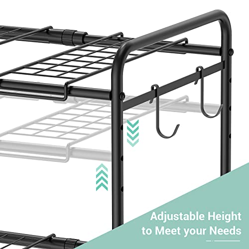 Under Sink Organizers and Storage, Zitaloken Bathroom Cabinet Organizer with Pull Out Drawer & Expandable Shelf, Kitchen Sink Organizer Metal Rack with Non-slip Feet, Matte Black