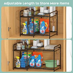 Under Sink Organizers and Storage, Zitaloken Bathroom Cabinet Organizer with Pull Out Drawer & Expandable Shelf, Kitchen Sink Organizer Metal Rack with Non-slip Feet, Matte Black