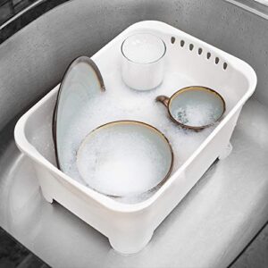 Glad Kitchen Sink Wash Basin for Dishes | Large Plastic Tub with Drain Plug | Multipurpose Dishpan for Cleaning Tableware | Sinkware Accessories, White