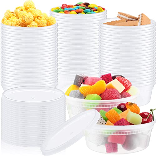 100 Pcs 8 oz Deli Containers with Lids Food Storage Containers, Plastic Containers with Lids Snack Containers Freezer Containers for Food Soup Yogurt Ice Cream Juice