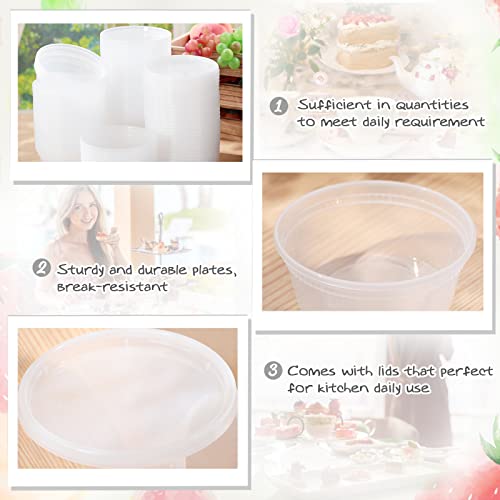 100 Pcs 8 oz Deli Containers with Lids Food Storage Containers, Plastic Containers with Lids Snack Containers Freezer Containers for Food Soup Yogurt Ice Cream Juice