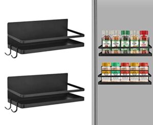 dr.betree magnetic spice rack, strong magnetic shelf spice organizer spice rack seasoning organizer for kitchen organizer magnetic spice rack for refrigerator with 4 hooks (black, 2 pack )