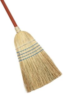 rubbermaid commercial products heavy-duty corn broom, 1 1/8-inch wood handle, blue, indoor/outdoor broom for courtyard/garage/lobby/mall/office