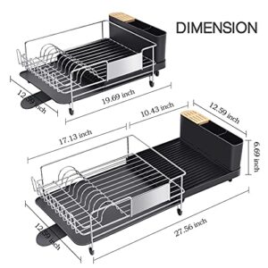 TOOLF Dish Drying Rack, Expandable Stainless Steel Dish Rack with Drainboard Set Kitchen Sink Organizer for Counter, Large Capacity Kitchen Accessories with 360° Swivel Spout