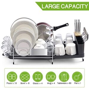 TOOLF Dish Drying Rack, Expandable Stainless Steel Dish Rack with Drainboard Set Kitchen Sink Organizer for Counter, Large Capacity Kitchen Accessories with 360° Swivel Spout